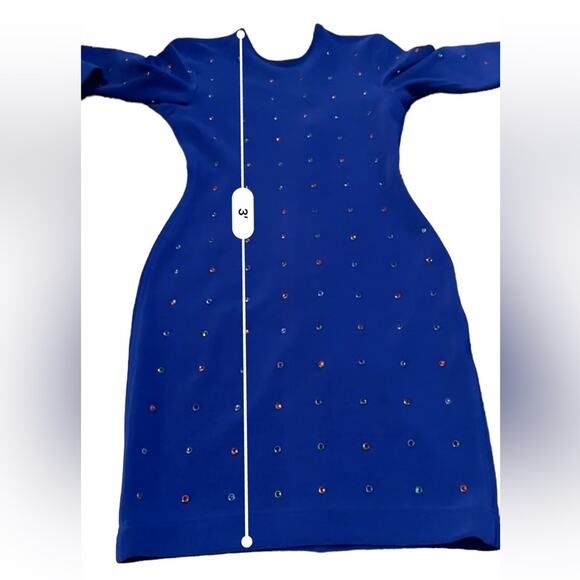 Vintage Tadashi 80s Blue Jeweled Bling Bodycon Sheath Knit Knee Length Dress - Picture 15 of 15
